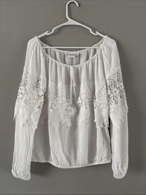 Soho White Lace Peasant Top - Off-Shoulder Long Sleeve Blouse